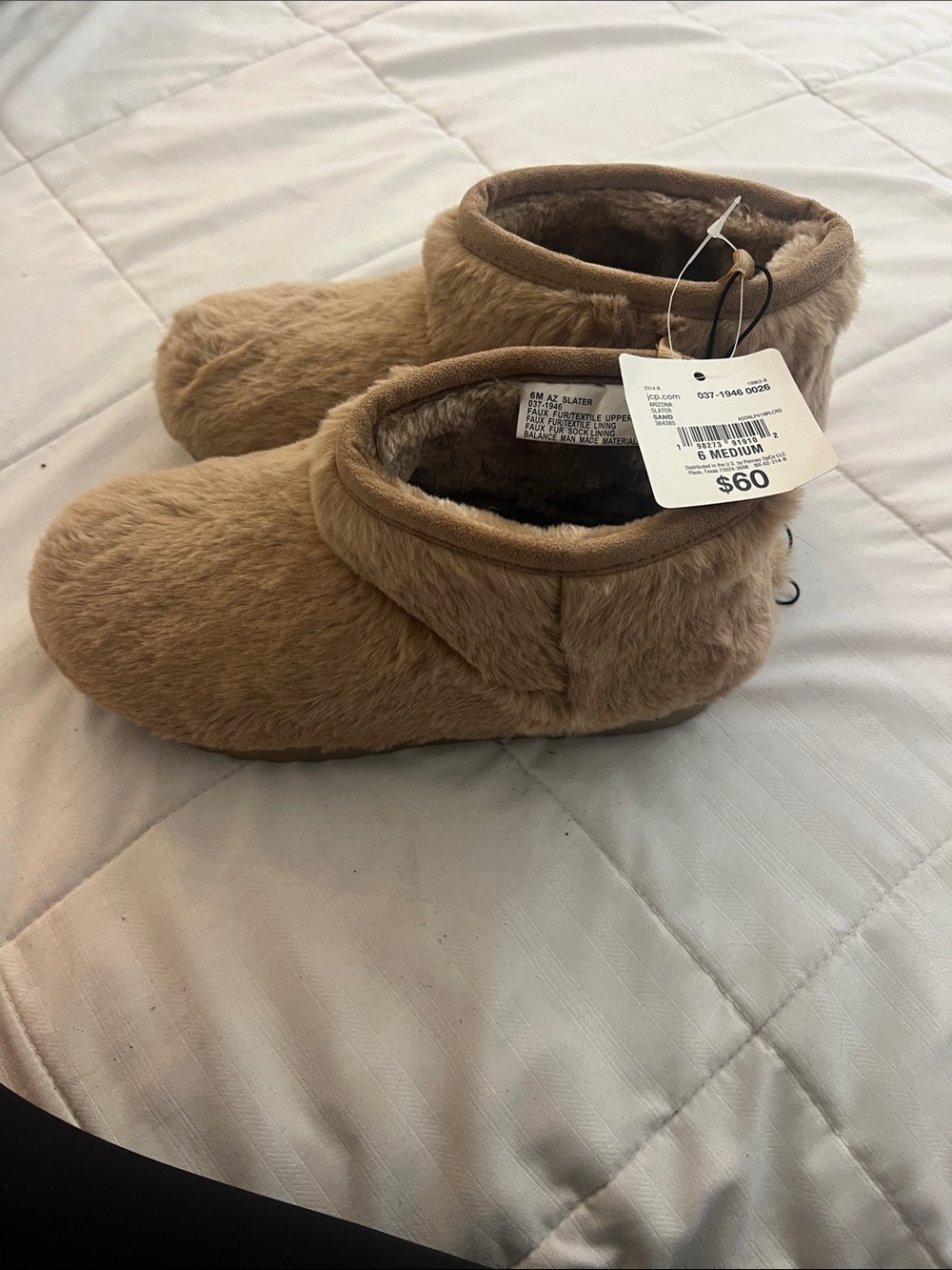 Plush Slip-On Booties in Light Brown - Brand:
